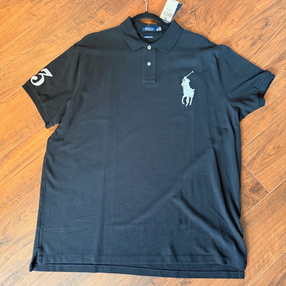 Ralph Lauren Black Polo Shirt with White Logo